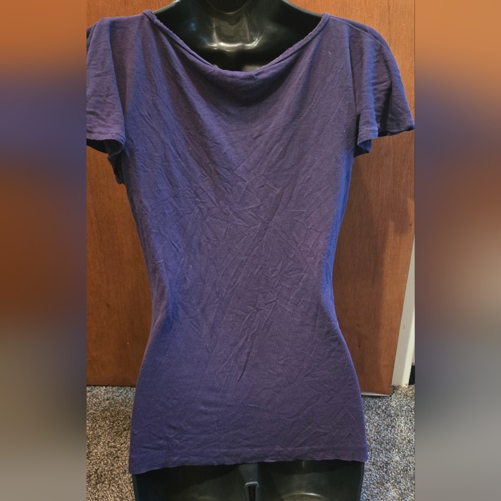 Banana Republic Deep Blue/purple Short Sleeve Ruffle Tee SzM - Picture 5 of 6